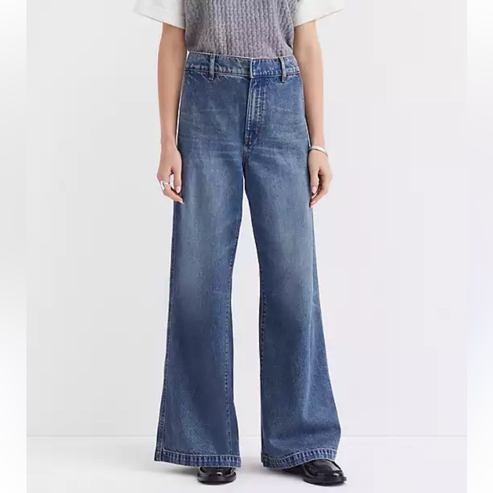 Loft High Rise Wide Leg Trouser Jeans in Authentic Mid Wash Size 4/27